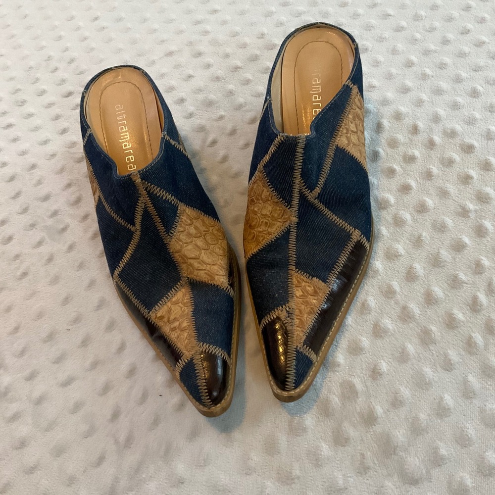 Altramarea Patchwork Denim Snakeskin Leather Poin… - image 4